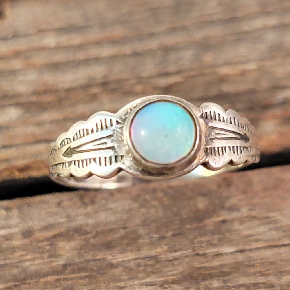 Vintage Sterling Child's Southwestern Opal Cab Bezel Set Stamped Ring